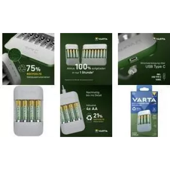 Akulaadija Varta Eco Charger Pro Recycled 4x AA 2100mAh (mudel 56816)