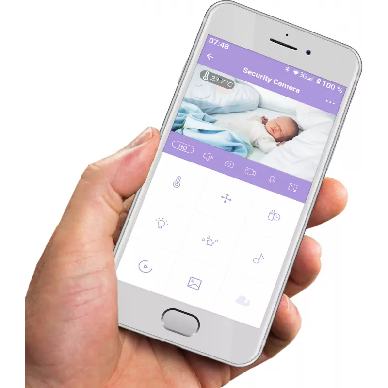 Siseruumide WiFi-panoraamkaamera Olympia BC 2000 — 2 MP, 1080p, 330° horis / 145° vert, 2,4 GHz, Android/iOS (lilla/valge)