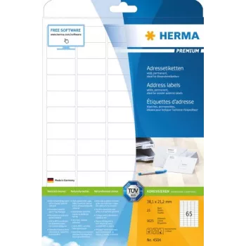 Aadressisildid HERMA Premium A4 38,1x21,2 mm ümarate nurkadega 1625 tk