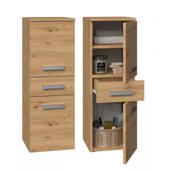Vannitoa hoiukapp Top e Shop NEL V DDS ARTISAN — vabalt seisev, tammepuust raam, 3 riiulit, 300×300×850 mm