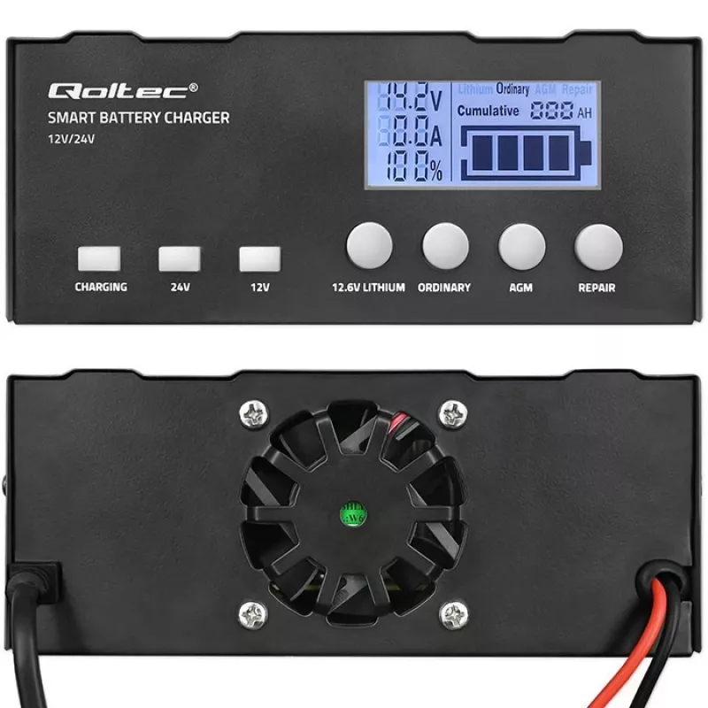 Aku laadija QOLTEC 52491 mikroprotsessoriga 12V/12,6V/24V koos LCD-ga