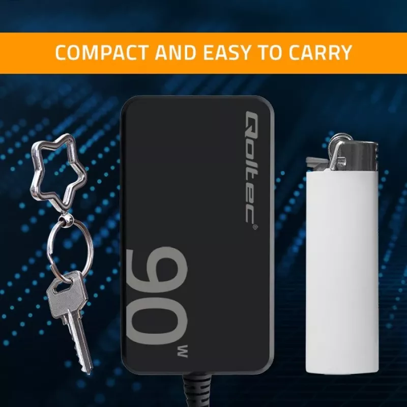 Qoltec 90W GaN Super Fast SLIM seinadapter | XP | 5-20V | 4,5A | USB-C 3.1 | sülearvuti | MacBook | nutitelefon | + kaabel