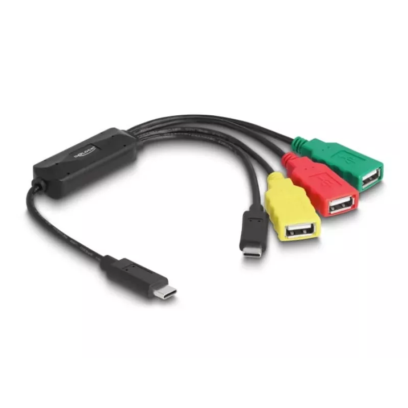 DeLOCK 4-pordiline USB 2.0 kaabliga jaotur USB USB-C kuni 3x USB-A-pesa + 1x USB-C isane