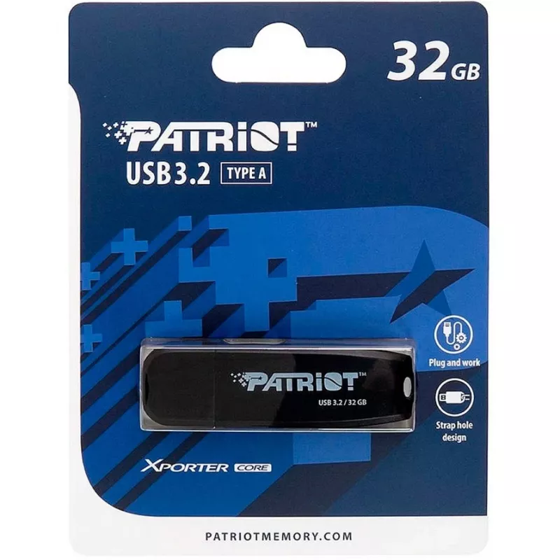 USB-mälupulk PATRIOT 32 GB USB Type-A 3.2 Gen 1 Must, 80 MB/s, taskuvõtmehoidja