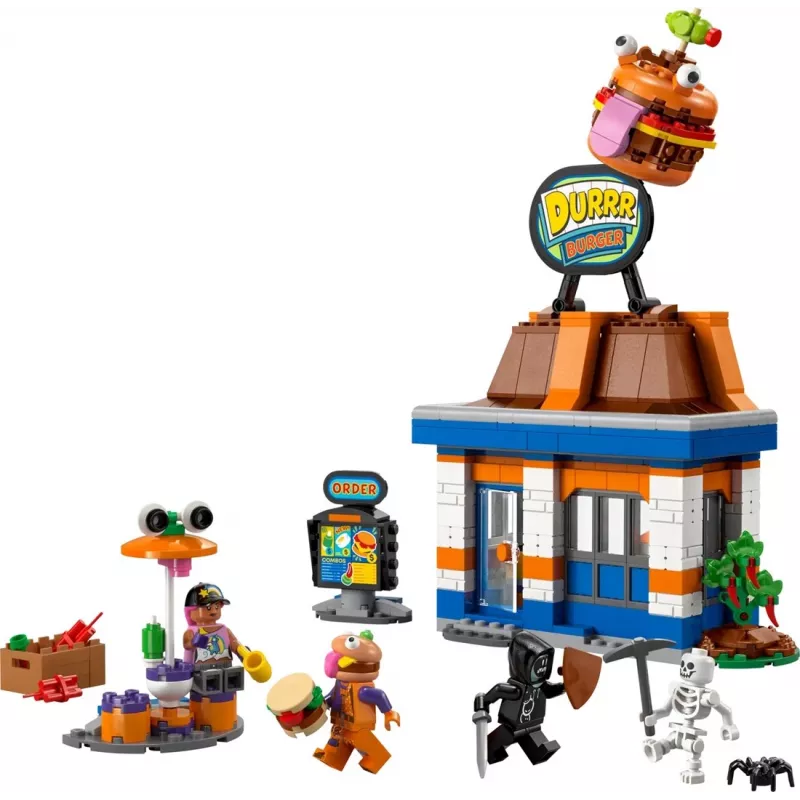 LEGO ehitusmänguasi LEGO FORTNITE 77076 Durrr Burger Restaurant mängukomplekt — 546 detaili, 4 minifiguuri, 270×180×90 mm