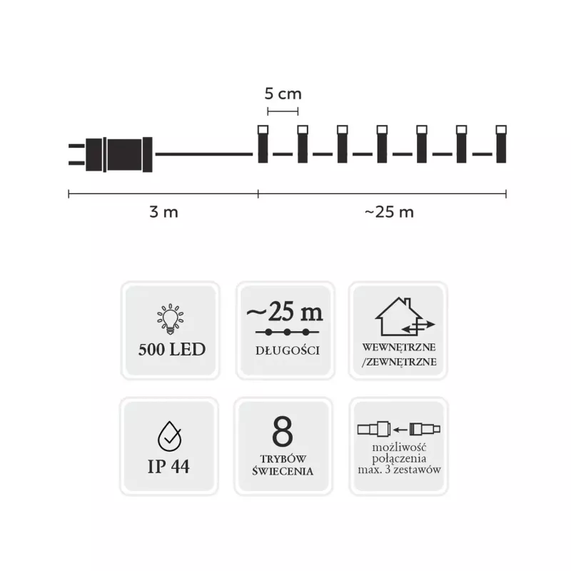 LED-valgusriba komplekt Extralink 500L külmvalge — pikkus 3 m + 25 m sise/ väli