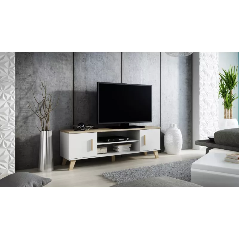 Cama TV stand LOTTA 160 2D2K Valge/sonoma
