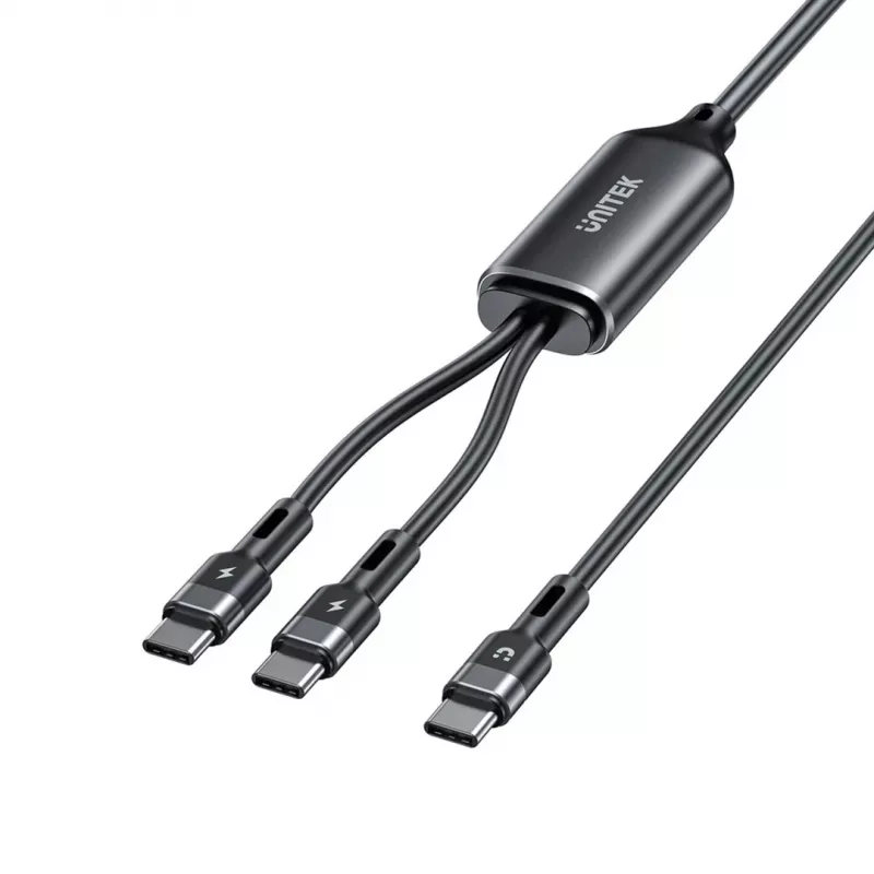 USB-C 2-in-1 kaabel Unitek C14146ABK01 1,8 m, USB-C kuni USB-C, 100 W PD, must