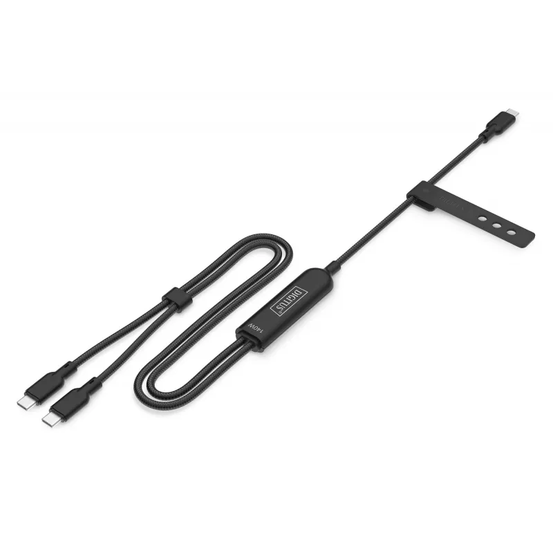 DIGITUS USB-C 2-in-1 laadimiskaabel 140 W, USB-C 2×USB-C-le, 1,8 m, USB 2.0, must