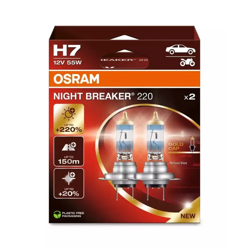 Halogeenesitulede pirn osram H7 NIGHT BREAKER 220 — kaksikpakend (mudel 64210NB220-2HB)