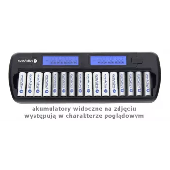 Akulaadija everActive NC-1600 — universaalne alalisvoolulaadija Li-Ion jaoks, toetab 16 elementi, ühilduvad suurused AA/AAA/C, must, AC 100–240V 50–60Hz