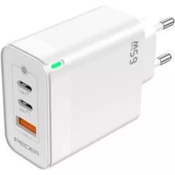 PEDEA Fast Charger „Triple“ 65W GaN USB-C PD USB-A Valge - Toiteplokk - USB Type C