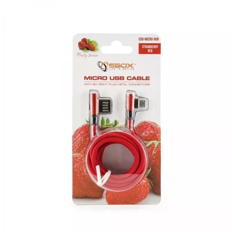 Sbox USB->Micro USB 90 M/M 1.5m USB-MICRO-90R maasikapunane