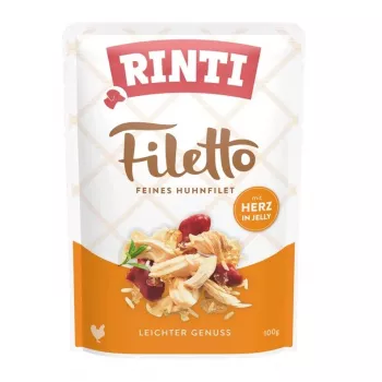Märg koeratoit RINTI Filetto kanafilee südametega 100 g — täisväärtuslik üheportsjoniline märgtoit, 82% niiskust, 14% valku