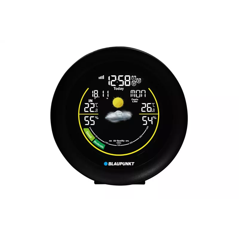 Ilmajaam BLAUPUNKT WS35BK APP — LCD-ekraan, temperatuur ja niiskus, äratus, kalender, rakenduse ühenduvus, 94×94×27 mm