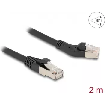 Võrgukaabel DeLOCK RJ45 Cat.6A 45° vasakpoolne nurgeline sirgele 2 m must