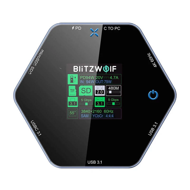 Dokkimisjaam BlitzWolf BW-TH16 8in1 USB 100W LCD nutiekraaniga