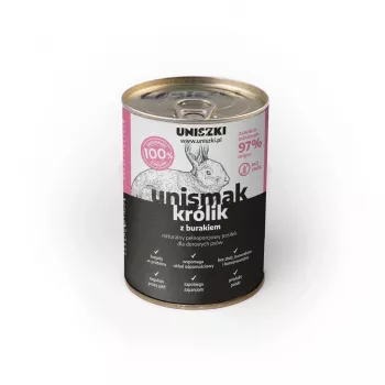 Märg koeratoit UNISZKI Unismak Rabbit 400 g — küülikuretsept, täisväärtuslik eine täiskasvanud koertele