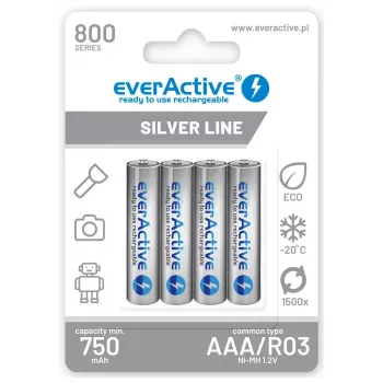 Laetavad AAA NiMH patareid everActive EVHRL03-800 – 1,2 V, 4 tk, silindrilised 44,5×10,5 mm