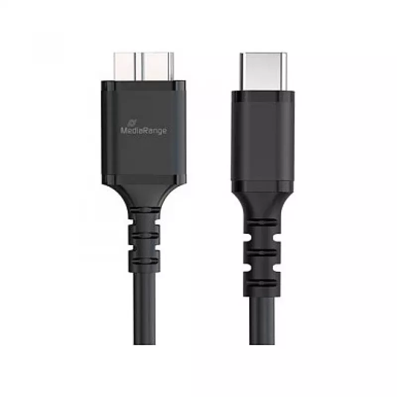 USB-kaabel MediaRange MRCS257 0,5 m — Micro-USB B to USB-C, USB 3.2 Gen 1 (5 Gbit/s), must