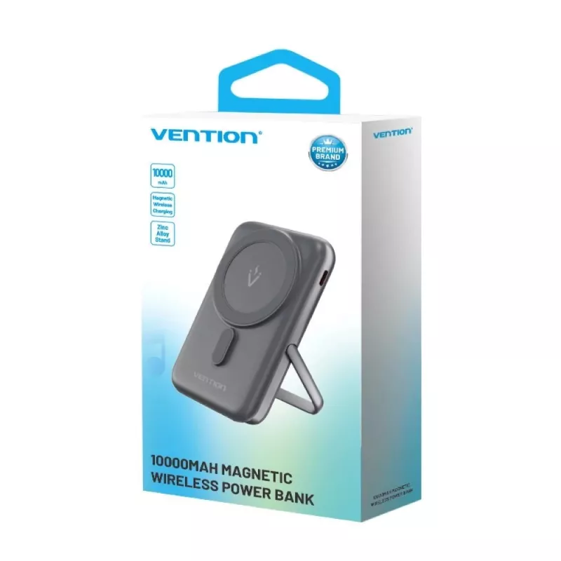 Akupank Vention 10000mAh Magnetic Wireless 20W, 1×USB-C, juhtmevaba laadimine, must