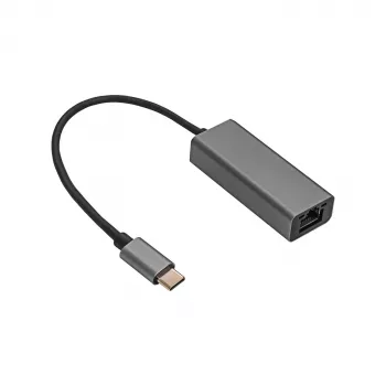 Akyga AK-AD-65 USB-C – Gigabit Ethernet võrguadapter, RJ45, 15 cm, hõbedane