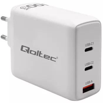 Laadija QOLTEC 100W GaN USB-C Dual PD 5–20V 1.5–5A, 2×USB-C