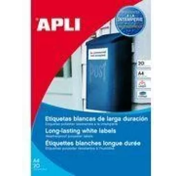 Printer label APLI 01228 Valge Polyester A4 210x297mm 20 sheets
