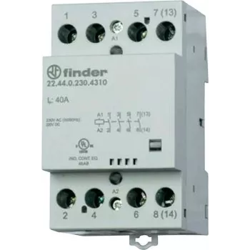 Finder paigalduskontaktor 22.44.0.230.4710 3 normaalselt avatud kontakti/1 normaalselt suletud kontakt (30/110/220 V) 40/4/1,2 A (22.44.0.230.4710)