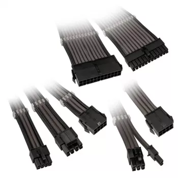 Kaabli pikenduskomplekt Kolink Core Adept — punutud PET-kestaga, 6-osaline komplekt, 20+4 kontaktiga, 8 kontaktiga, 4+4 kontaktiga, 3×6+2 kontaktiga (300–350 mm)