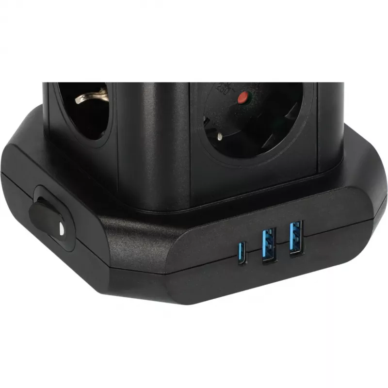 Pistikupesade torn Brennenstuhl 1153560010 — 8 pistikupesa, 2×USB-A, 1×USB-C, must