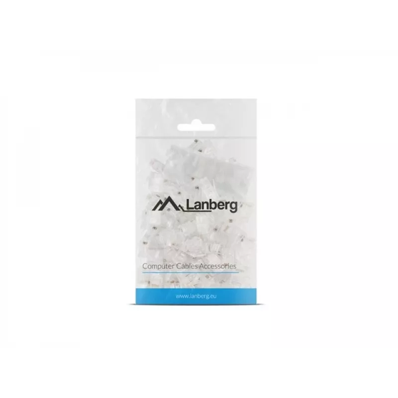 LANBERG RJ-45 juhtmepistik PLU-6000 Cat6 U/UTP kaablitele, läbipaistev/valge, 100 tk pakend