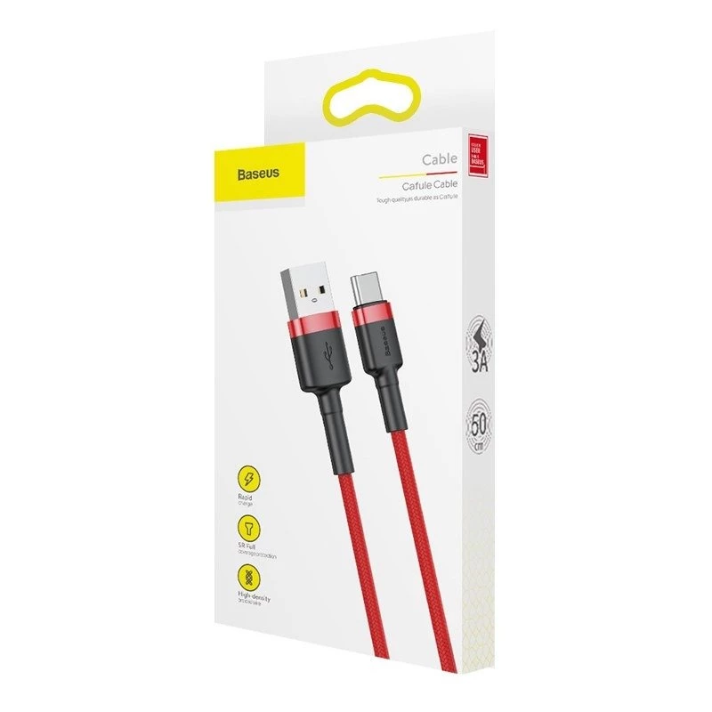USB 2.0 A–USB-C kaabel Baseus CATKLF-B09 1m QC3.0 nailonpunutis punane, kiirlaadimine ja andmesünk