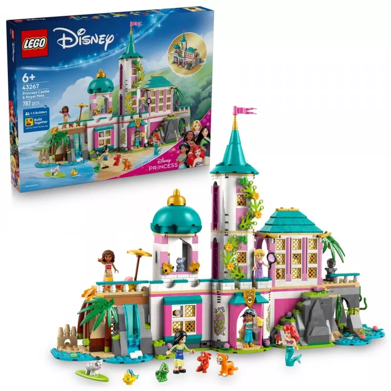 LEGO Disney Princess Castle and Royal Pets ehituskomplekt 43267 — 787 osa, 5 minifiguuri, vanus 6+, 320×460×100 mm