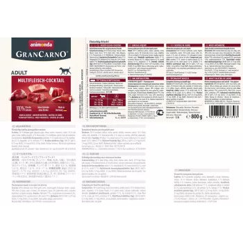 Märg koeratoit Animonda GranCarno Multi Meat Cocktail 800 g — veis, kana, uluk, süda, kalkun, täiskasvanud