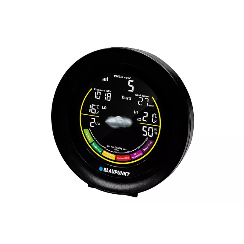 Ilmajaam BLAUPUNKT WS35BK APP — LCD-ekraan, temperatuur ja niiskus, äratus, kalender, rakenduse ühenduvus, 94×94×27 mm