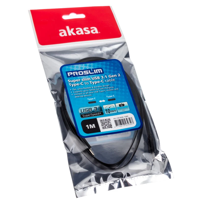 USB-kaabel Akasa AK-CBUB46-10BK USB 3.2 Gen 2 1 m Must