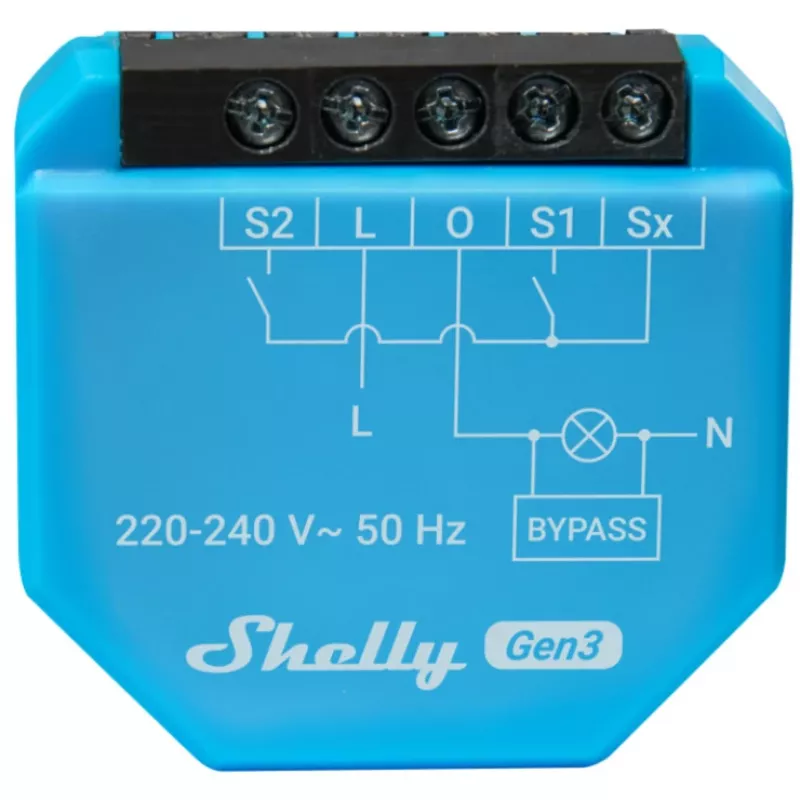 WiFi valgustuse kontroller Shelly Shelly_1L_Gen3 — 1-kanaliga nulljuhtmeta moodul, 220–240V, Wi‑Fi/Bluetooth, 802.11 b/g/n