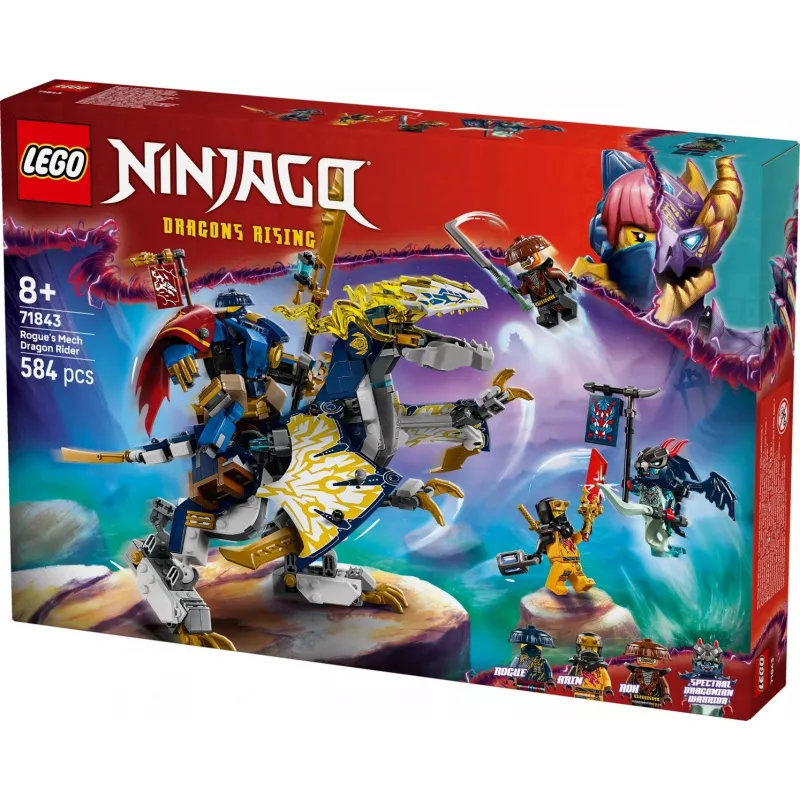 LEGO NINJAGO komplekt 71843 Rogue’i mech-lohe ratsanik — 584 tk, 4 minifiguuri, mudeli kõrgus 190 mm