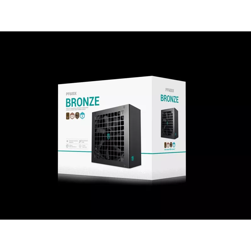 ATX toiteplokk DeepCool PF600X 600W 80 PLUS Bronze, 600 W, 12 cm ventilaator, ATX 2.52, 24-kontaktiline, 2×(6+2) PCIe, 8×SATA