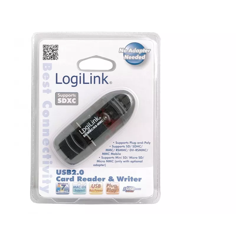 Kaardilugeja LOGILINK CR0007 USB 2.0 SD/MMC-le, must, kuni 480 Mbit/s