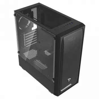 Arvuti korpus SAVIO Noctis Flow — kuubikujuline, Mini‑ITX/Micro‑ATX/ATX, 3x120 mm ees, 1x120 mm taga, 2x3,5 tolli + 3x2,5 tolli pesad, karastatud klaas