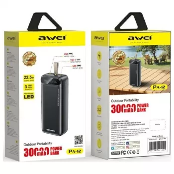 Kaasaskantav akupank AWEI PA-12 30000mAh 22,5W must