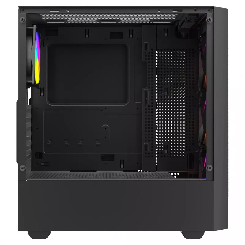 Arvutikorpus SAVIO Noctis Flow RGB — Kuubik, ATX/Mini-ITX, 3x 120 mm esiventilaatorit, karastatud klaasist külg, max GPU 35 cm
