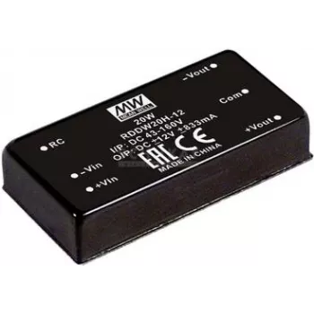 Toiteadapter/muundur Mean Well RDDW20G-15 — 20 W, 15 V väljund, sisend 18–75 V, RoHS, 35 g