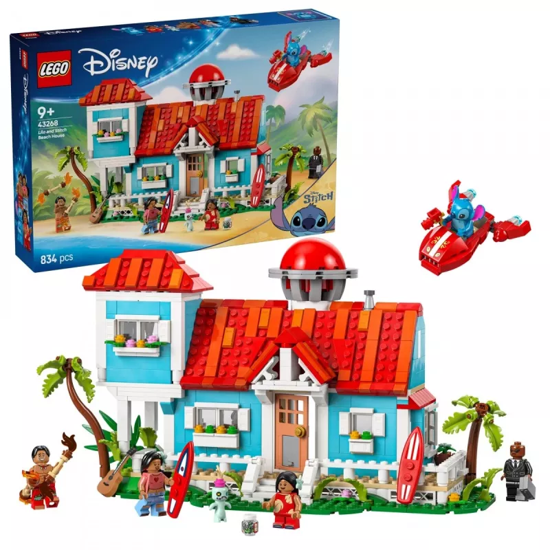 LEGO komplekt Disney 43268 rannamaja — modulaarne majaehitus, 834 tk, 5 minifiguuri, vanus 9+
