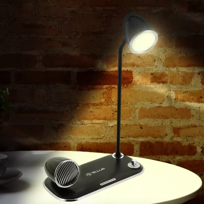 Lauavalgusti Tellur TLL151361 juhtmevaba Qi-laadija ja Bluetooth-kõlariga, reguleeritav valgustus