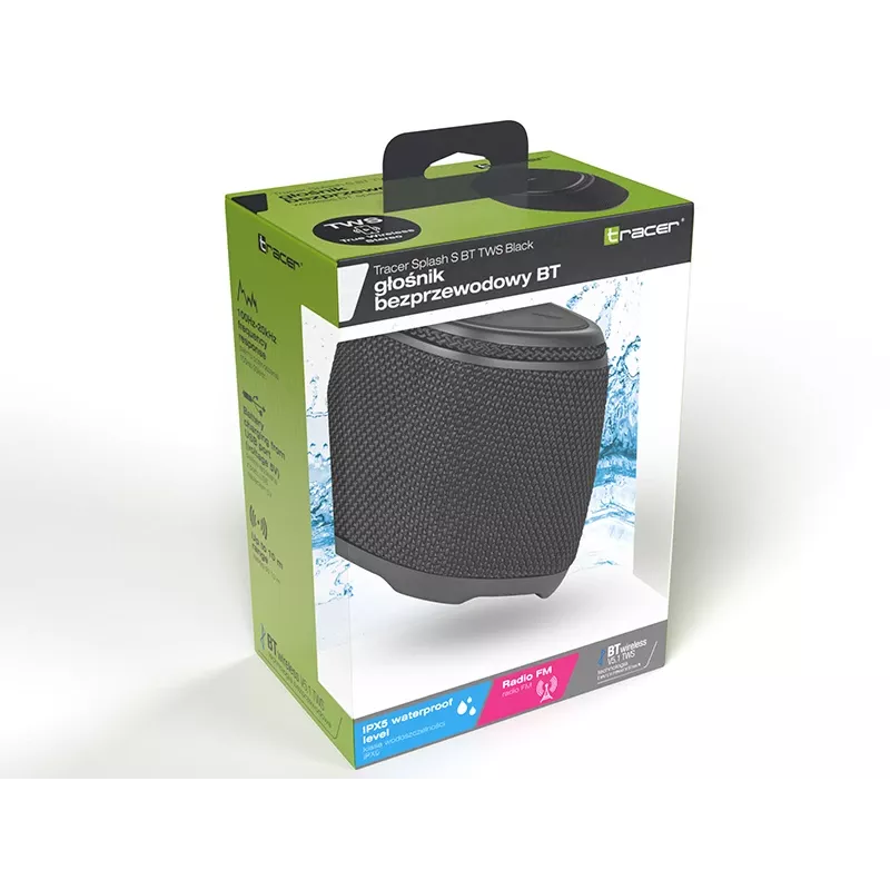 Kaasaskantav stereokõlar TRACER Splash S (Bluetooth 5.1, 5 W RMS, IPX5, 6 h aku) Must