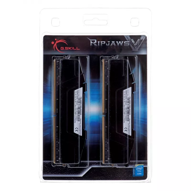 G.SKILL Ripjaws V Series (Intel XMP) DDR4 RAM 64 GB (4 x 16 GB) 3200 MT/s CL16-18-18-38 1,35 V lauaarvuti mälu UDIMM – must (F4-3200C16Q-64GVK)