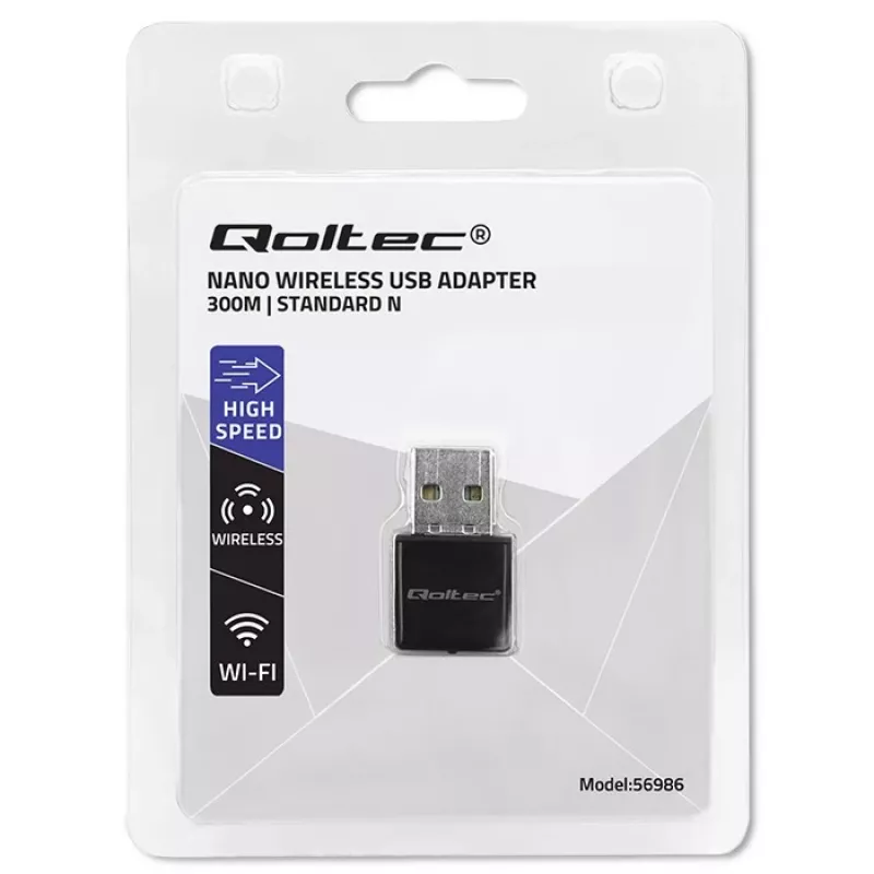 Wi‑Fi USB adapter QOLTEC NANO 56986 — mini N, USB 2.0, 802.11n